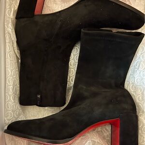AUTHENTIC Louboutins, size 38, Black velour stretch block heel booties